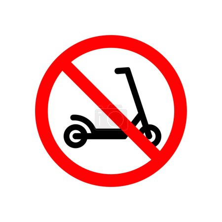 Téléchargez les illustrations : Pas d'icône de scooter. Pas de Kick Scooter Sign. Pas de scooter ou E-Bike Riding sur le trottoir. Le Cercle Rouge interdisant le signe. Accès interdit. Symbole d'interdiction. Symbole d'interdiction. Attention Icône Pas de signe de route Scooter électrique. Scooters Parking est interdit - en licence libre de droit