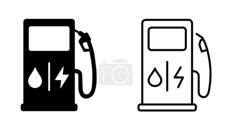 Hybrid Car Icon. Gas Station And Charging Station For Hybrid Cars. Bio Fuel Pump Vector Illustration. Electrical Car Charger Sign. Plug-in Hybrid Electric Vehicle. Petrol Pump Symbol
