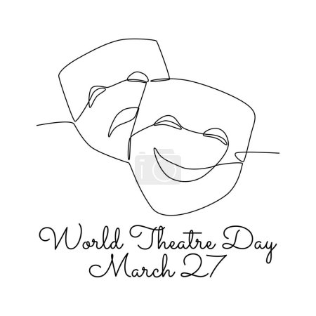 Illustration for Single line art of world theatre day good for world theatre day celebrate. line art. illustration. - Royalty Free Image