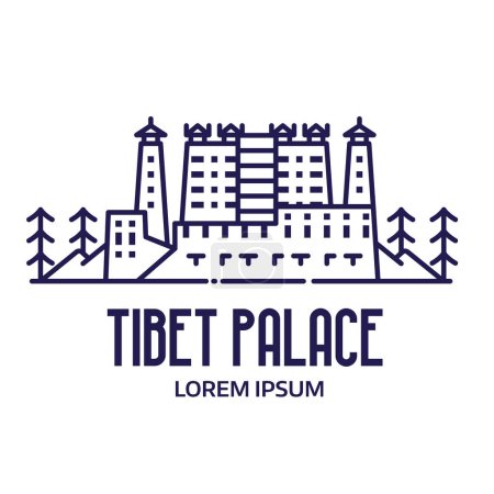 Ilustración de Icono del círculo del palacio del Tíbet inspirado en la fortaleza de Potala dzong. Plantilla o emblema del logotipo del castillo chino o japonés en estilo de arte en línea. - Imagen libre de derechos