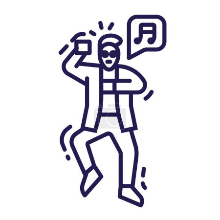 Illustration for Korean dancing man in business costume. Cheerful singing dancer guy - Royalty Free Image