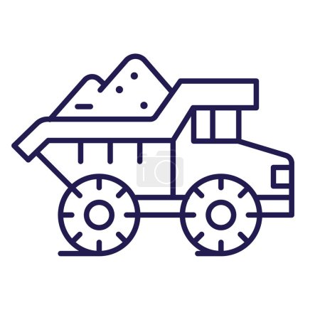 Illustration for Heavy mining truck icon in line art. Industrial transport logo or emblem template. - Royalty Free Image