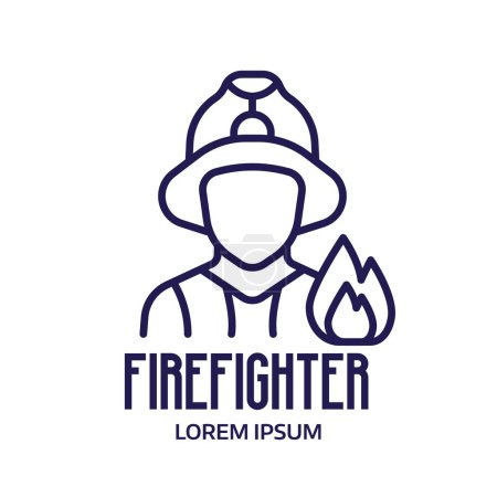 Téléchargez les illustrations : Icône de pompier dans l'art linéaire. Modèle de logo de service d'urgence des pompiers avec pompier dans un style linéaire minimaliste. - en licence libre de droit