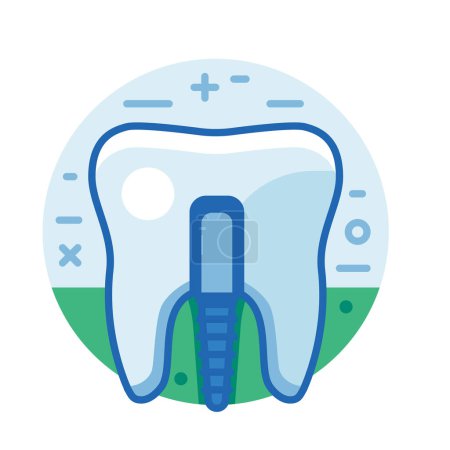 Téléchargez les illustrations : Tooth implant icon. Dental crown prosthesis in line art design. - en licence libre de droit