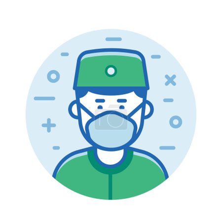 Téléchargez les illustrations : Asian doctor icon in line art style. Medical worker in protective face mask. - en licence libre de droit