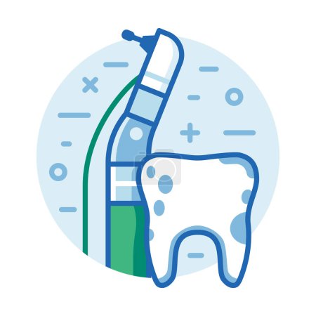 Illustration for Tooth decay icon. Dental drill in line art design. - Royalty Free Image