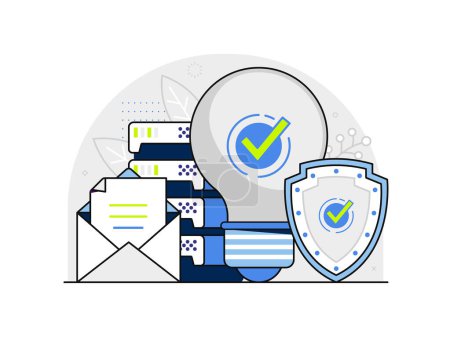 Illustration for Data security and firewall files protection setup concept for website and mobile applications. Online privacy management illustration in line art design. Internet cybersecurity scene. - Royalty Free Image