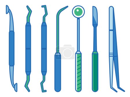 Illustration for Dental tools and stomatological instruments in line art design. - Royalty Free Image