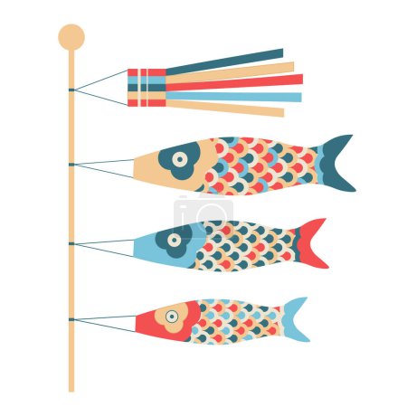 Téléchargez les illustrations : Traditional japanese koi fish flag illustration. Koinobori car streamer windsock is one of Japan national symbols. - en licence libre de droit