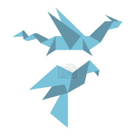 Téléchargez les illustrations : Grue traditionnelle japonaise en papier et icône dragon volant. Origami orizuru est l'un des symboles nationaux du Japon. - en licence libre de droit