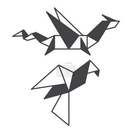 Illustration for Traditional japanese paper crane and flying dragon outline icon. Origami orizuru is one of Japan national symbols. - Royalty Free Image