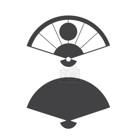 Illustration for Japanese folding fans icons. Traditional hand fan from Japan isolated vector illustration. Uchiwa vintage outline design. - Royalty Free Image