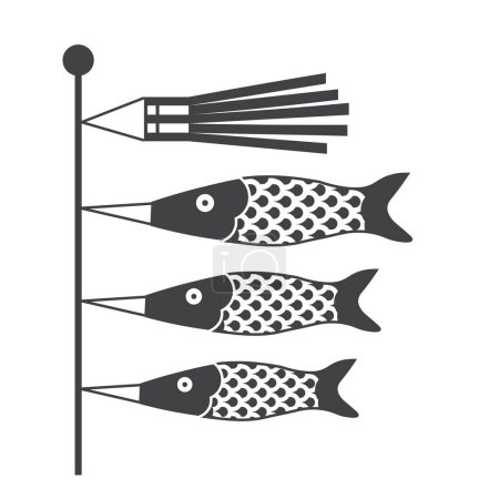Illustration for Traditional japanese koi fish flag outline illustration. Koinobori car streamer windsock is one of Japan national symbols. - Royalty Free Image