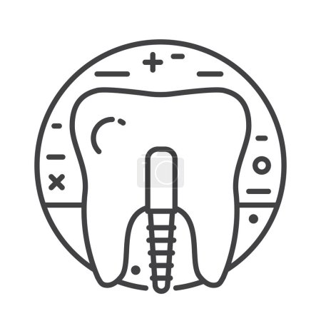 Téléchargez les illustrations : Tooth implant icon. Dental crown prosthesis in line art design. - en licence libre de droit