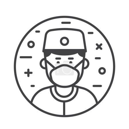 Téléchargez les illustrations : Asian doctor icon in line art style. Medical worker in protective face mask. - en licence libre de droit