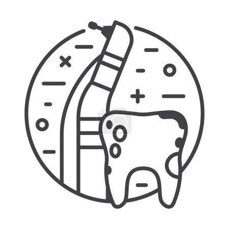 Téléchargez les illustrations : Tooth decay icon. Dental drill in line art design. - en licence libre de droit