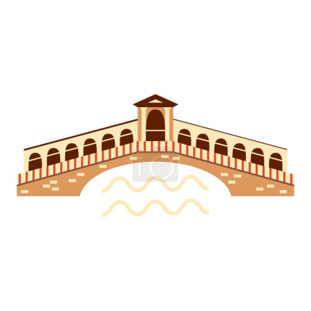 Téléchargez les illustrations : Pont du Rialto enjambant le Grand Canal à Venise. L'un des ponts les plus célèbres d'Europe icône. Design d'attraction architecturale touristique italienne dans le style de dessin animé. - en licence libre de droit