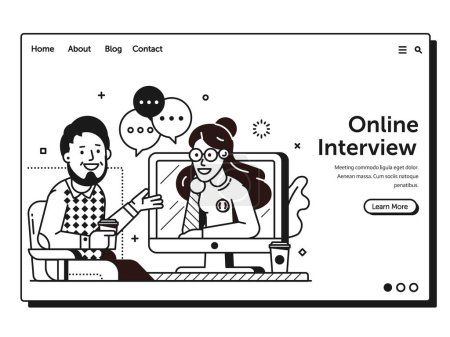 Illustration for Job apply website banner with modern young professional applicant resume. CV building or human resource searching landing page template with office team looking threw new employee online application. - Royalty Free Image
