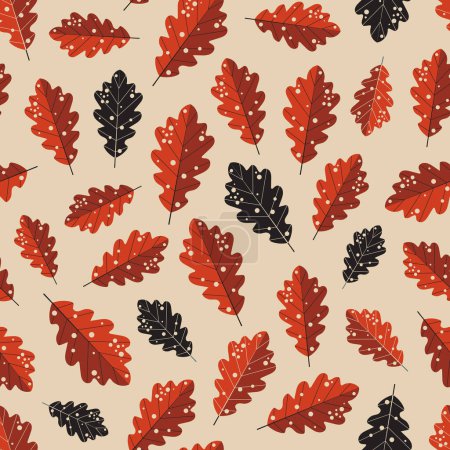 Illustration for Autumn oak leaves pattern. Falling leaf seamless background in cartoon style. Autumn mood forest print for textile or wrapping paper. - Royalty Free Image