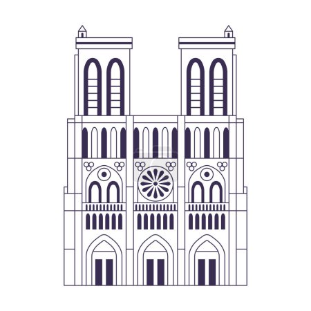 Ilustración de Famoso icono del monumento de París inspirado en la catedral de Notre Dame. Famoso monumento turístico arquitectónico en la capital de Francia en la línea de diseño de arte. - Imagen libre de derechos