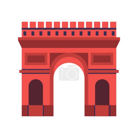 Illustration for Famous Paris monument icon inspired by Arc de Triomphe building also known as Triumphal arch. Famous architectural tourist landmark in capital of France in flat design. - Royalty Free Image