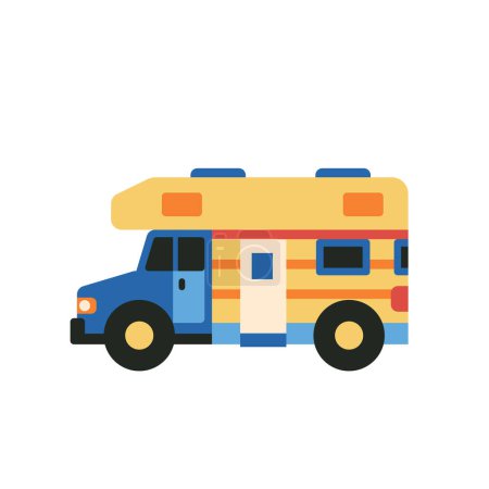 Téléchargez les illustrations : Camion de camping-car icône dans le design plat. Auto camping-car caravane véhicule isolé sur blanc. - en licence libre de droit