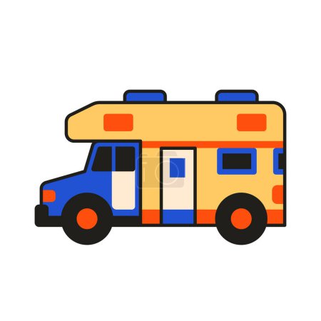 Illustration for Camper RV truck icon in flat design. Auto motor home caravan vehicle isolated on white. - Royalty Free Image