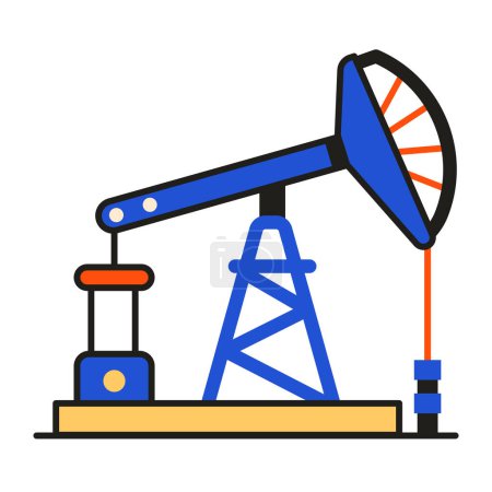 Illustration for Land gas and oil rig drilling icon in flat design. - Royalty Free Image