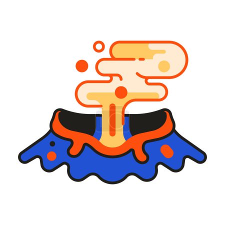 Ikone des Vulkanausbruchs in flachem Design. Vulkanische Aktivität Clip Art mit Magma und Rauch.