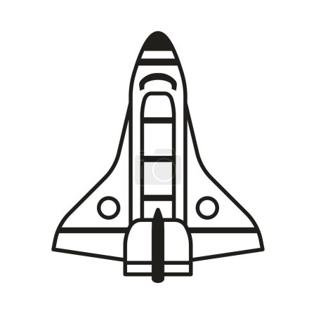 Illustration for Flying space shuttle launch icon in line art design. Outline rocket space ship isolated on white background. - Royalty Free Image