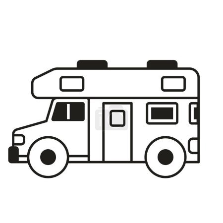 Téléchargez les illustrations : Icône de camion camping-car dans la conception des contours de l'art linéaire. Auto camping-car caravane véhicule isolé sur blanc. - en licence libre de droit