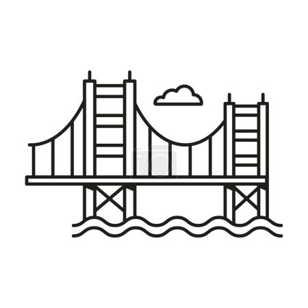 Téléchargez les illustrations : Icône de pont à cordes dans la conception d'art linéaire inspirée du pont Golden Gate. - en licence libre de droit