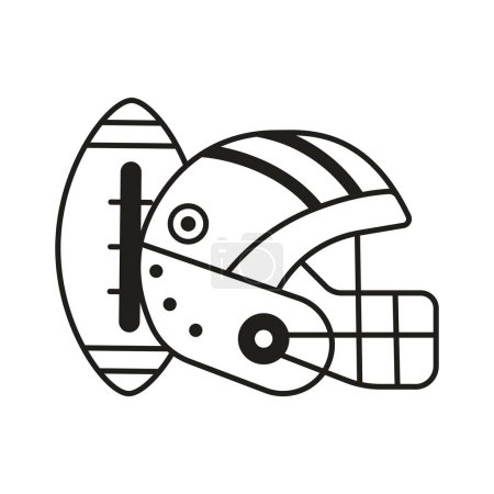 American Football oder Rugby Helm und Ball Ikonen im Line Art Design.