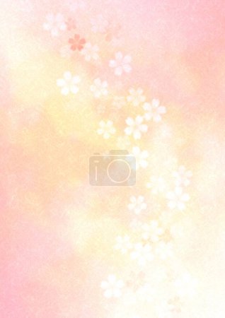 Photo for A fantastic illustration of cherry blossoms on pink Japanese paper. Floral pattern in rows. - Royalty Free Image