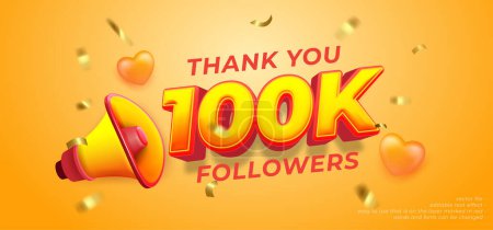 Illustration for Vector thank you 100k followers with 3D style editable text effect - Royalty Free Image