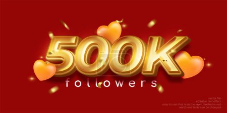 Illustration for 500k followers celebration social media banner on red background - Royalty Free Image
