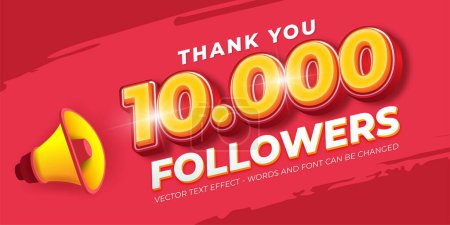 Illustration for Editable text Thank you 10k followers for subscribe with megaphone - Royalty Free Image