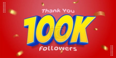 Illustration for Thank you 100k followers and subscribers with editable text 3d comic style - Royalty Free Image