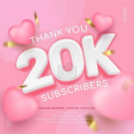 Illustration for Vector soft pink square celebration banner for 20k followers with design poster or instagram posts - Royalty Free Image