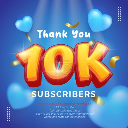 Illustration for Vector square celebration banner for 10k followers with design poster or instagram posts - Royalty Free Image