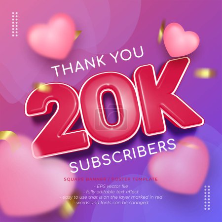 Illustration for Vector gradient square celebration banner for 20k followers with design poster or instagram posts - Royalty Free Image