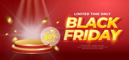 Black friday flash sale podium with 3D style editable text effect
