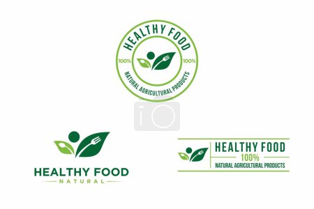 Téléchargez les illustrations : Modèle de logo d'aliments sains Icône d'aliments biologiques, de produits agricoles frais et naturels - en licence libre de droit