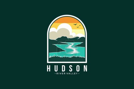 Ilustración de Imagen del logo del parche del emblema del valle del río Hudson sobre fondo oscuro - Imagen libre de derechos
