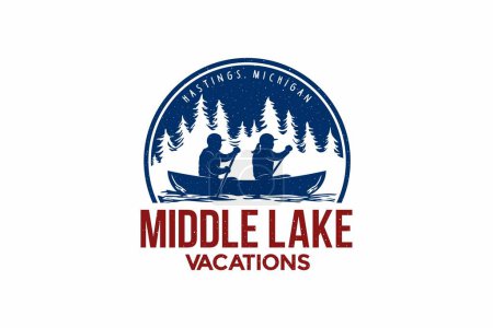 Ilustración de Diseño del logo vectorial para el tour en canoa por el lago. - Imagen libre de derechos