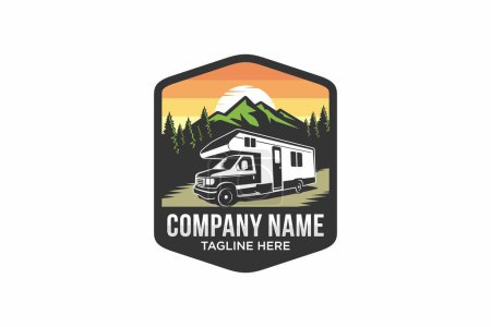 Illustration for Camper van or recreational vehicle (RV) adventure car logo template, Travel and leisure vector design. - Royalty Free Image