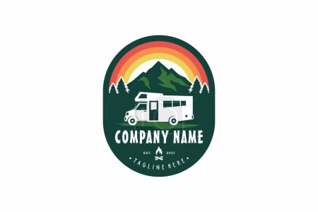 Ilustración de Camper van or recreational vehicle (RV) adventure car logo template, travel and leisure vector design. - Imagen libre de derechos