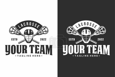 Ilustración de Conjunto de emblemas de club de lacrosse, torneo, diseño del logotipo de Lacrosse, palo de lacrosse y vector de bola sobre fondo blanco - Imagen libre de derechos