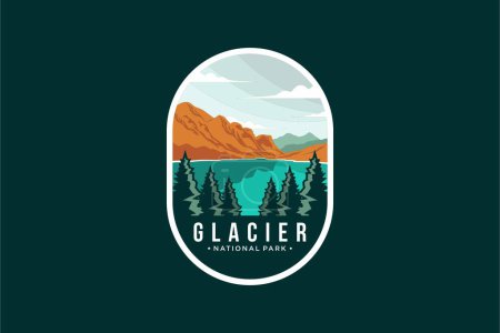 Ilustración de Glaciar National Park Emblema logotipo del parche ilustración sobre fondo oscuro - Imagen libre de derechos