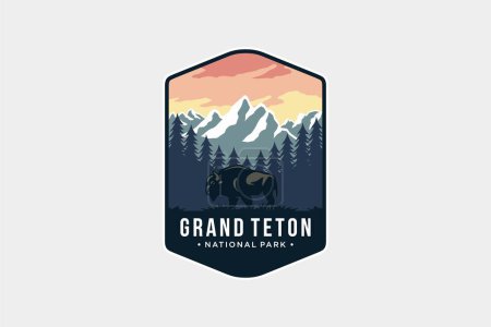 Grand Teton National Park Emblema logotipo del parche ilustración sobre fondo oscuro